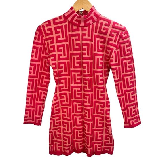 Bodycon Mini Dress Women Large Hot Pink Jacquard Knit Fitted Going Out‎ Party - Picture 2 of 14
